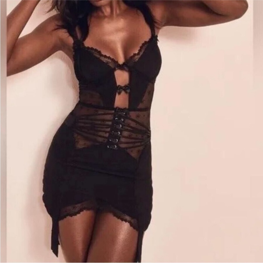For Love & Lemons Black Lace Mini Dress